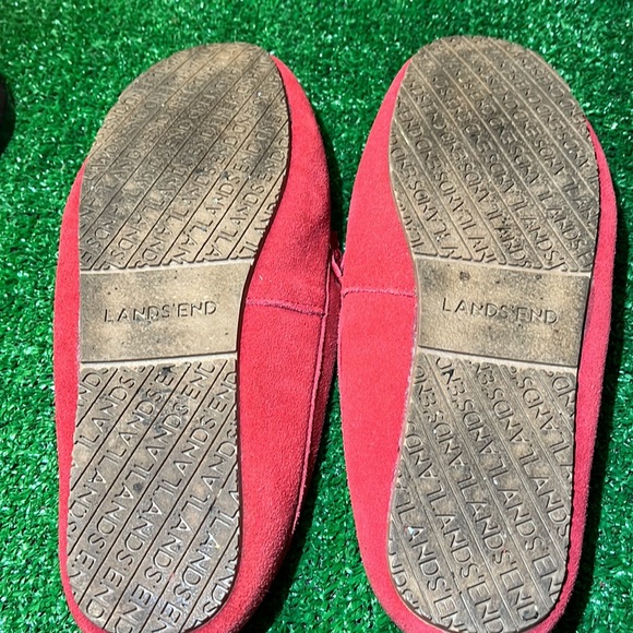 Lands End Red Suede Slippers with Plaid inside 11m - Picture 3 of 4